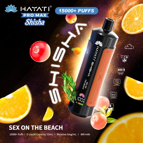 Hayati Pro Max Shisha 15000 Disposable Vape Box of 5 - Wolfvapes.co.uk - Sex On the Beach