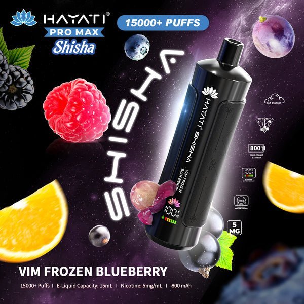 Hayati Pro Max Shisha 15000 Disposable Vape Box of 5 - Wolfvapes.co.uk - Vim Frozen Blueberry