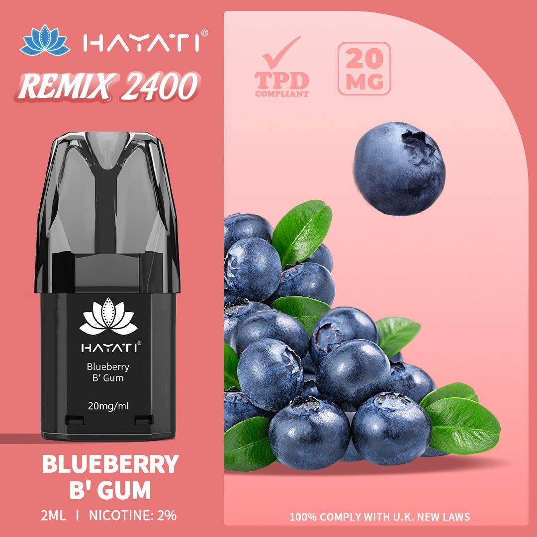 Hayati Remix 2400 Puffs Replacement Pods - Wolfvapes.co.uk-Blueberry B'Gum