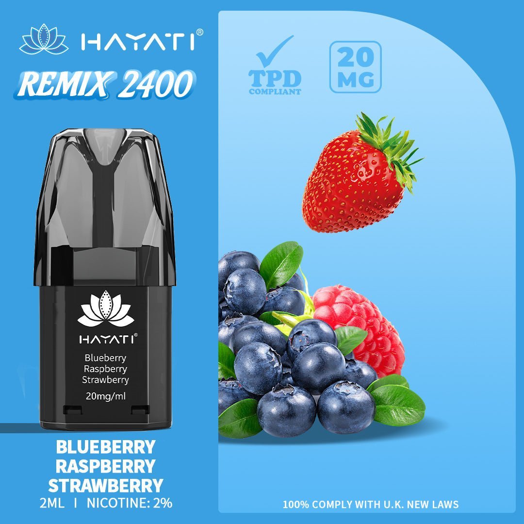 Hayati Remix 2400 Puffs Replacement Pods - Wolfvapes.co.uk-Blueberry Raspberry Strawberry