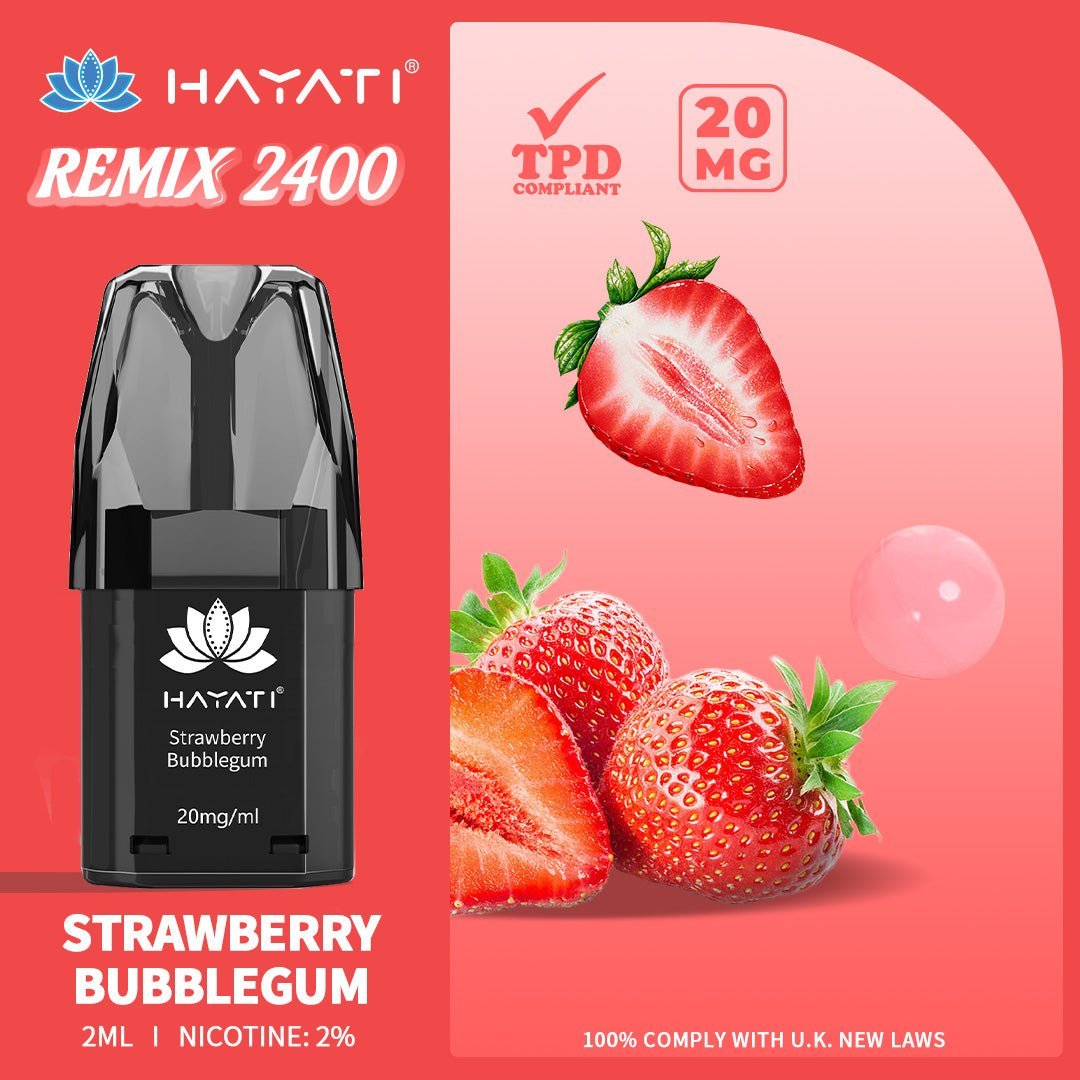 Hayati Remix 2400 Puffs Replacement Pods - Wolfvapes.co.uk-Strawberry Bubblegum