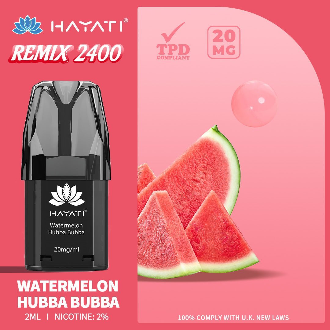 Hayati Remix 2400 Puffs Replacement Pods - Wolfvapes.co.uk-Watermelon Hubba Bubba