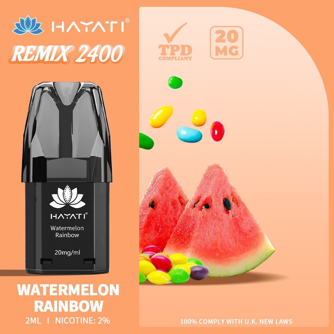 Hayati Remix 2400 Puffs Replacement Pods - Wolfvapes.co.uk-Watermelon Rainbow