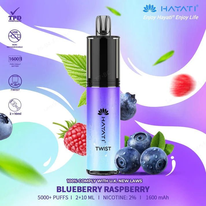 Hayati Twist 5000 Puffs Disposable Vape Pod Kit Box of 10 - Wolfvapes.co.uk-Blueberry Raspberry