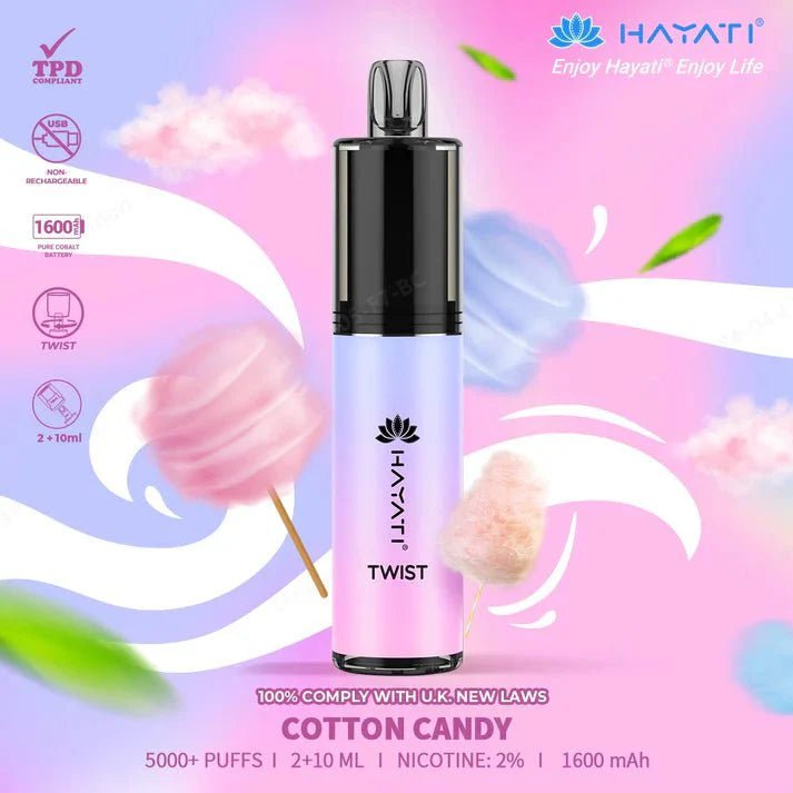 Hayati Twist 5000 Puffs Disposable Vape Pod Kit Box of 10 - Wolfvapes.co.uk-Cotton Candy