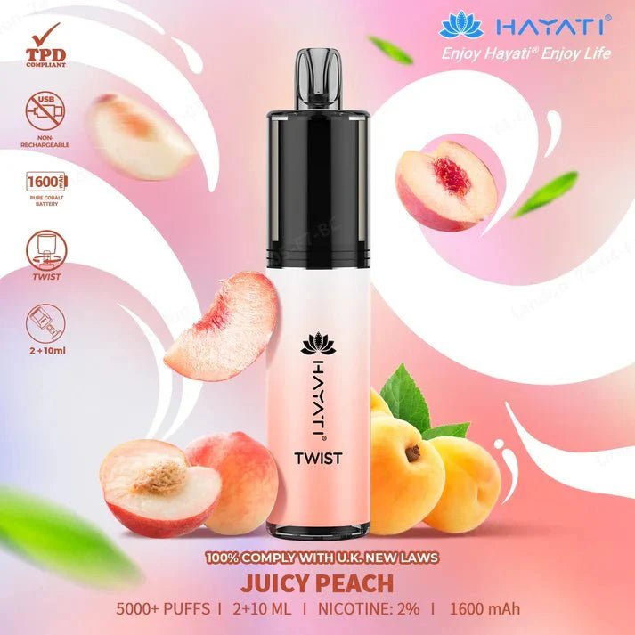 Hayati Twist 5000 Puffs Disposable Vape Pod Kit Box of 10 - Wolfvapes.co.uk-Juicy Peach