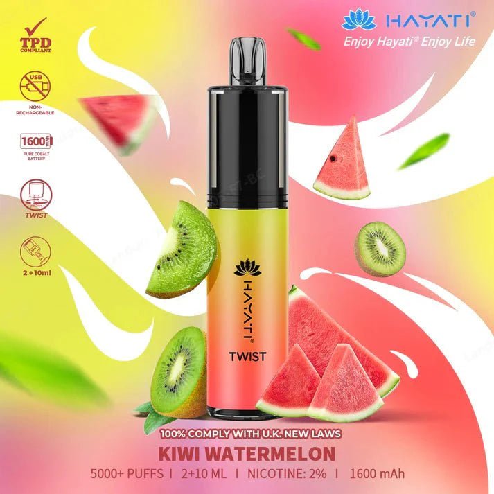 Hayati Twist 5000 Puffs Disposable Vape Pod Kit Box of 10 - Wolfvapes.co.uk-Kiwi Watermelon