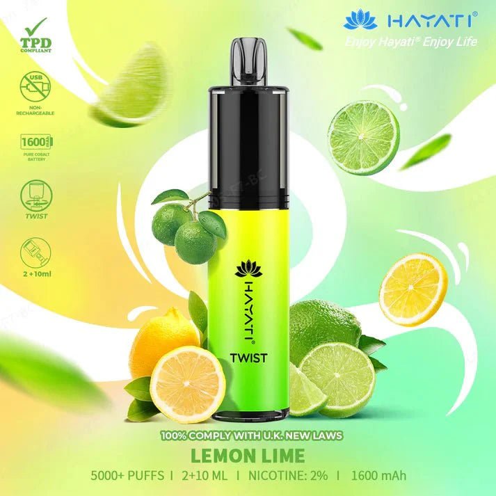 Hayati Twist 5000 Puffs Disposable Vape Pod Kit Box of 10 - Wolfvapes.co.uk-Lemon Lime