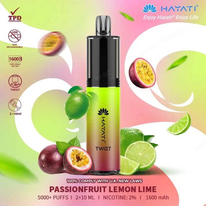 Hayati Twist 5000 Puffs Disposable Vape Pod Kit Box of 10 - Wolfvapes.co.uk-Passion Fruit Lemon Lime