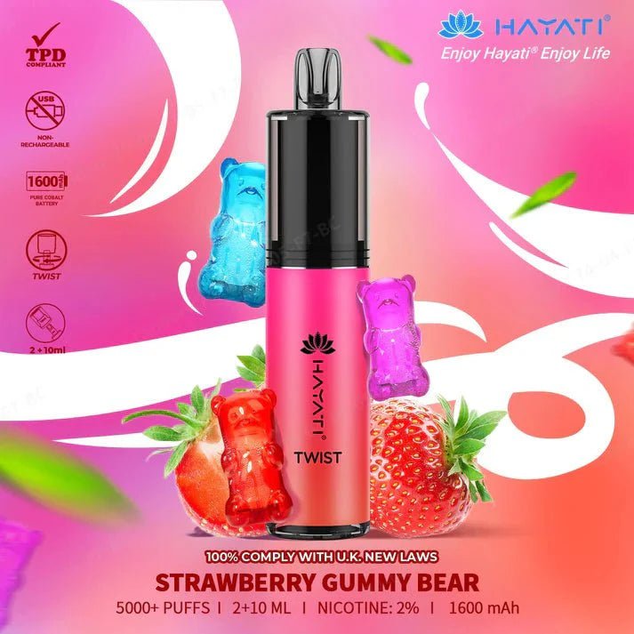 Hayati Twist 5000 Puffs Disposable Vape Pod Kit Box of 10 - Wolfvapes.co.uk-Strawberry Gummy Bear