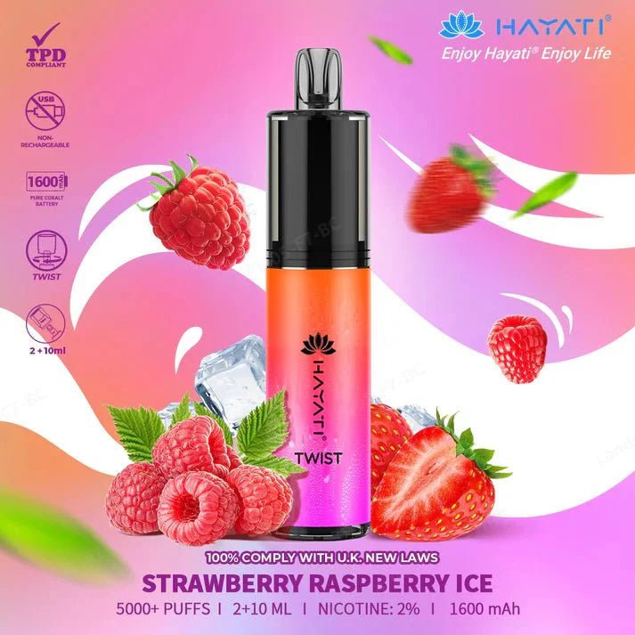 Hayati Twist 5000 Puffs Disposable Vape Pod Kit Box of 10 - Wolfvapes.co.uk-Strawberry Raspberry Ice