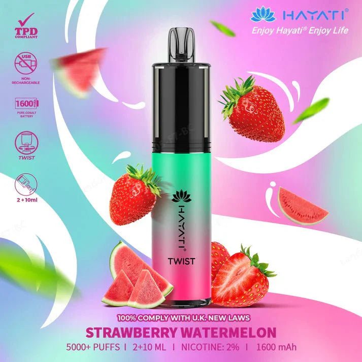 Hayati Twist 5000 Puffs Disposable Vape Pod Kit Box of 10 - Wolfvapes.co.uk-Strawberry Watermelon