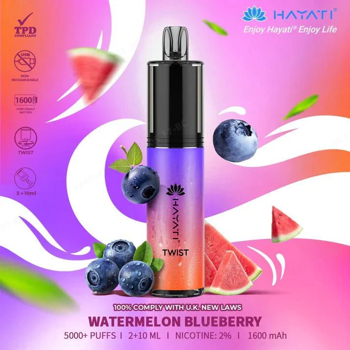 Hayati Twist 5000 Puffs Disposable Vape Pod Kit Box of 10 - Wolfvapes.co.uk-Watermelon Blueberry