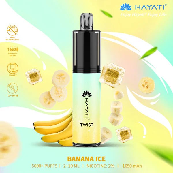 Hayati Twist 5000 Puffs Disposable Vape Pod Kit - Wolfvapes.co.uk - Banana Ice *New*