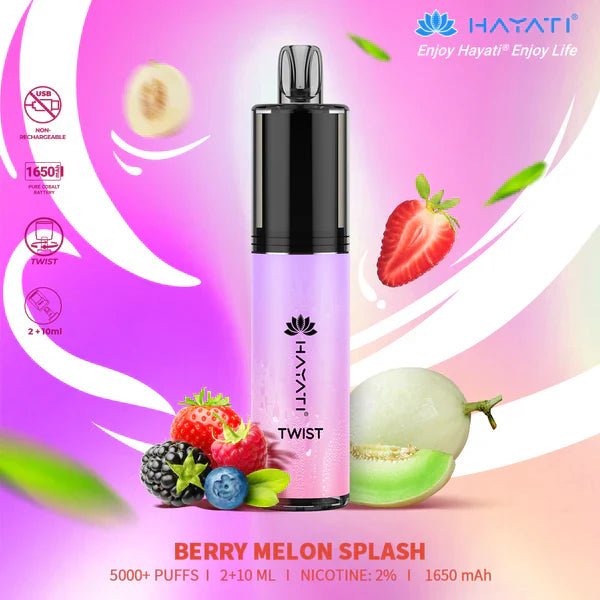 Hayati Twist 5000 Puffs Disposable Vape Pod Kit - Wolfvapes.co.uk - Berry Melon Splash *New*