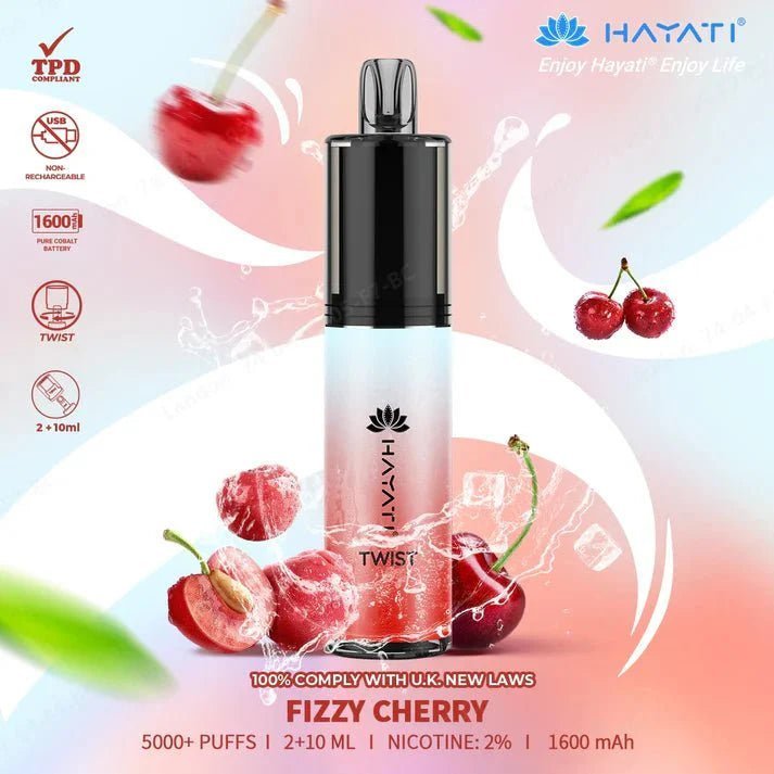 Hayati Twist 5000 Puffs Disposable Vape Pod Kit - Wolfvapes.co.uk - Fizzy Cherry