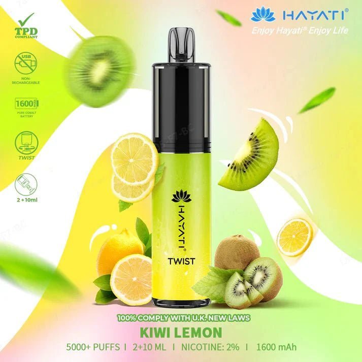 Hayati Twist 5000 Puffs Disposable Vape Pod Kit - Wolfvapes.co.uk - Kiwi Lemon