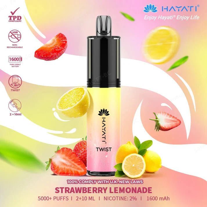 Hayati Twist 5000 Puffs Disposable Vape Pod Kit - Wolfvapes.co.uk - Strawberry Lemonade