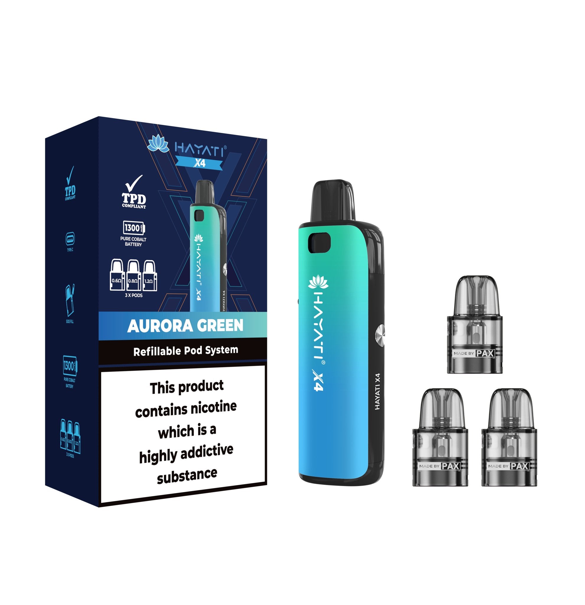 Hayati X4 Refillable Pod System Kit - Wolfvapes.co.uk - Aurora Green