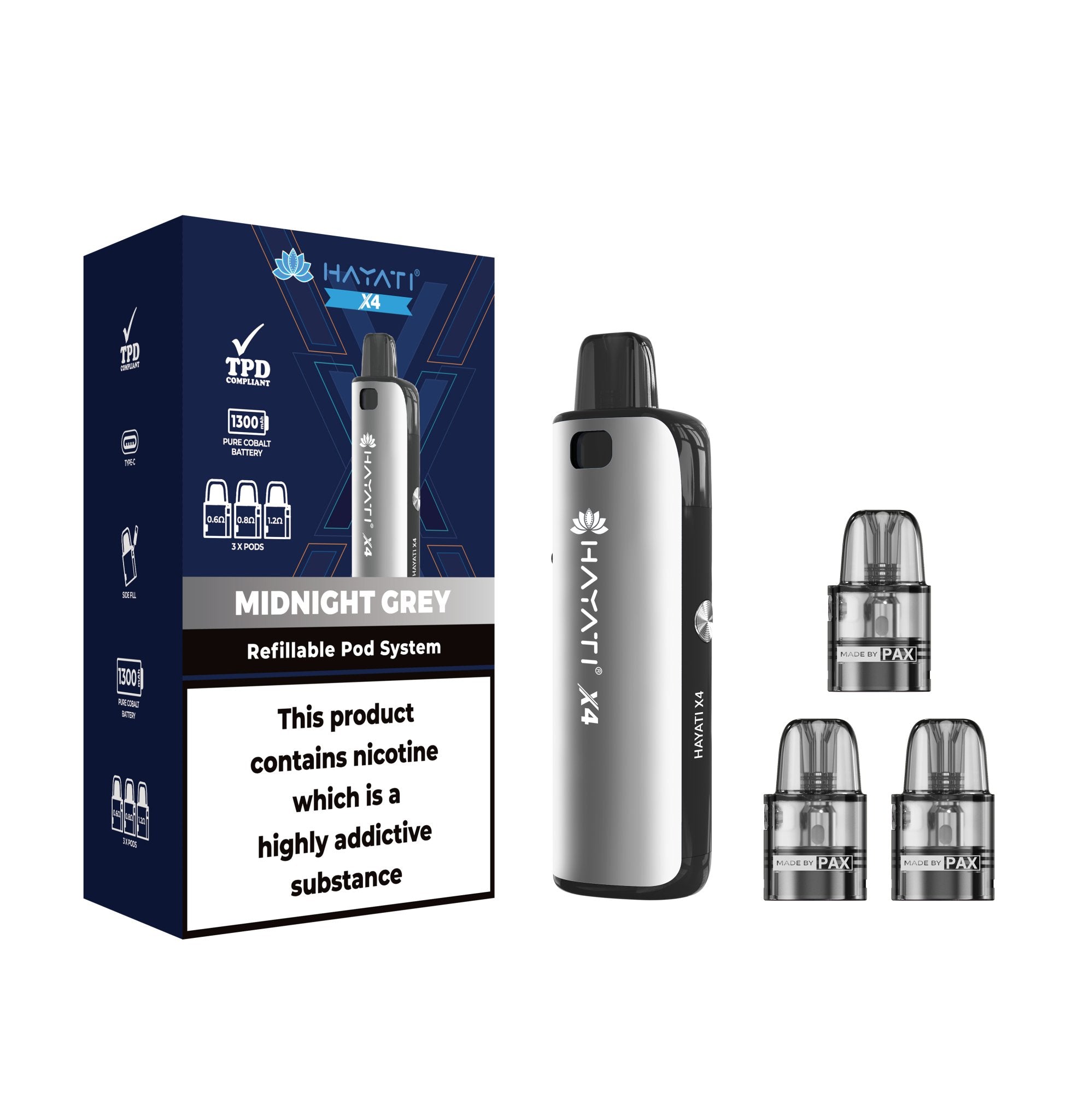 Hayati X4 Refillable Pod System Kit - Wolfvapes.co.uk - Midnight Gray