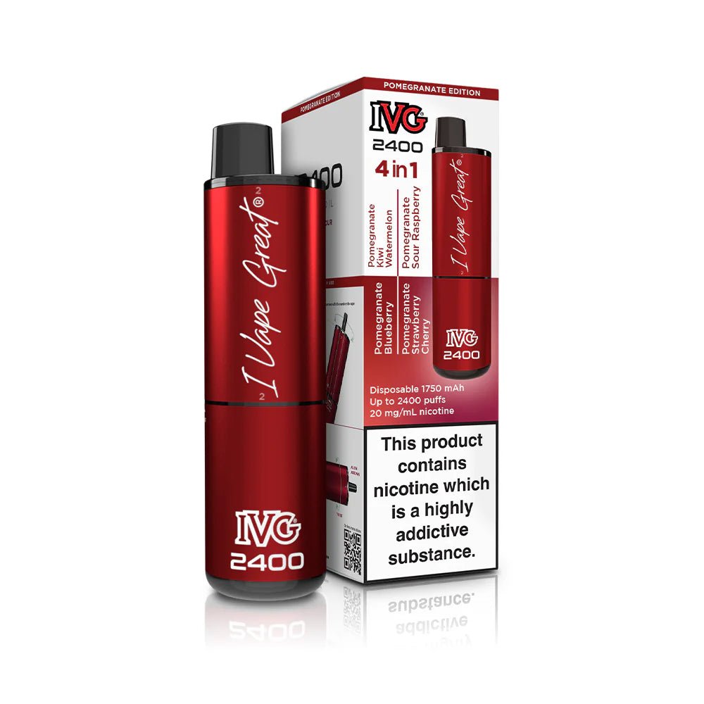 IVG 2400 Disposable Vape Pod Puff Device - Box of 5 - Wolfvapes.co.uk - Pomegranate Edition *New*