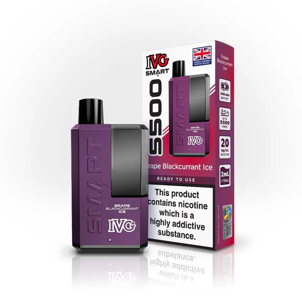 IVG SMART 5500 Disposable Vape - Box of 5 - Wolfvapes.co.uk - Grape Blackcurrant Ice *New*