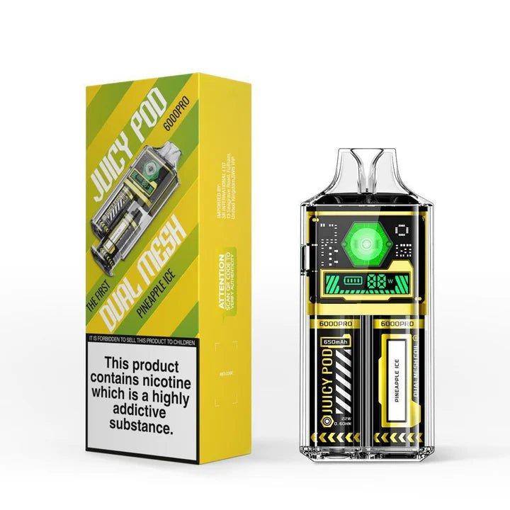 Juicy Pod Good Pro 6000 Puffs Disposable Vape Box of 5 - Wolfvapes.co.uk - Pineapple Ice