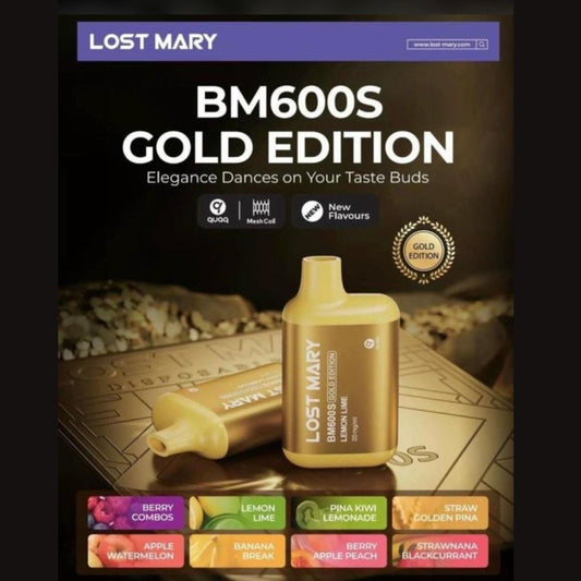 Lost Mary BM600S Gold Edition Disposable Vape Puff Pod - Wolfvapes.co.uk - Lemon Lime