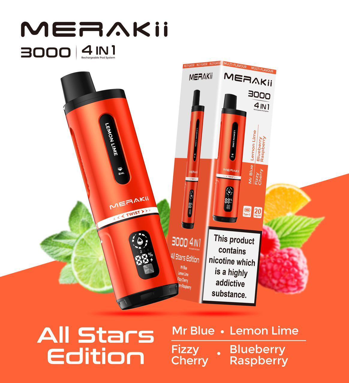 Merakii 3000 Puffs Disposable Vape 4 in 1 Pod Kit - Wolfvapes.co.uk - All Stars Edition (4 in 1)