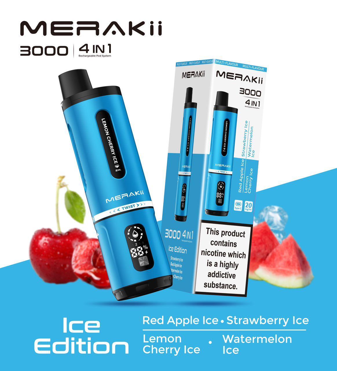 Merakii 3000 Puffs Disposable Vape 4 in 1 Pod Kit - Wolfvapes.co.uk - Ice Edition (4 in 1)