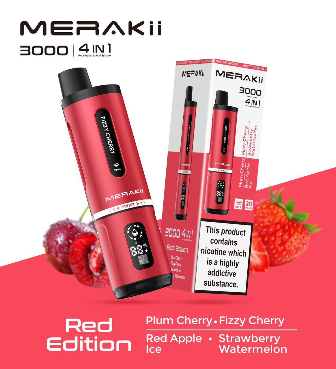 Merakii 3000 Puffs Disposable Vape 4 in 1 Pod Kit - Wolfvapes.co.uk - Red Edition (4 in 1)