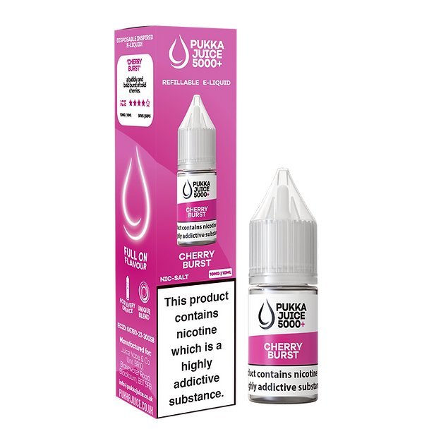 Pukka Juice 5000+ Nic Salts 10ml - Box of 10 - Wolfvapes.co.uk-Cherry Burst