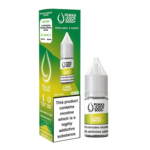 Pukka Juice 5000+ Nic Salts 10ml - Box of 10 - Wolfvapes.co.uk-Lime Twist