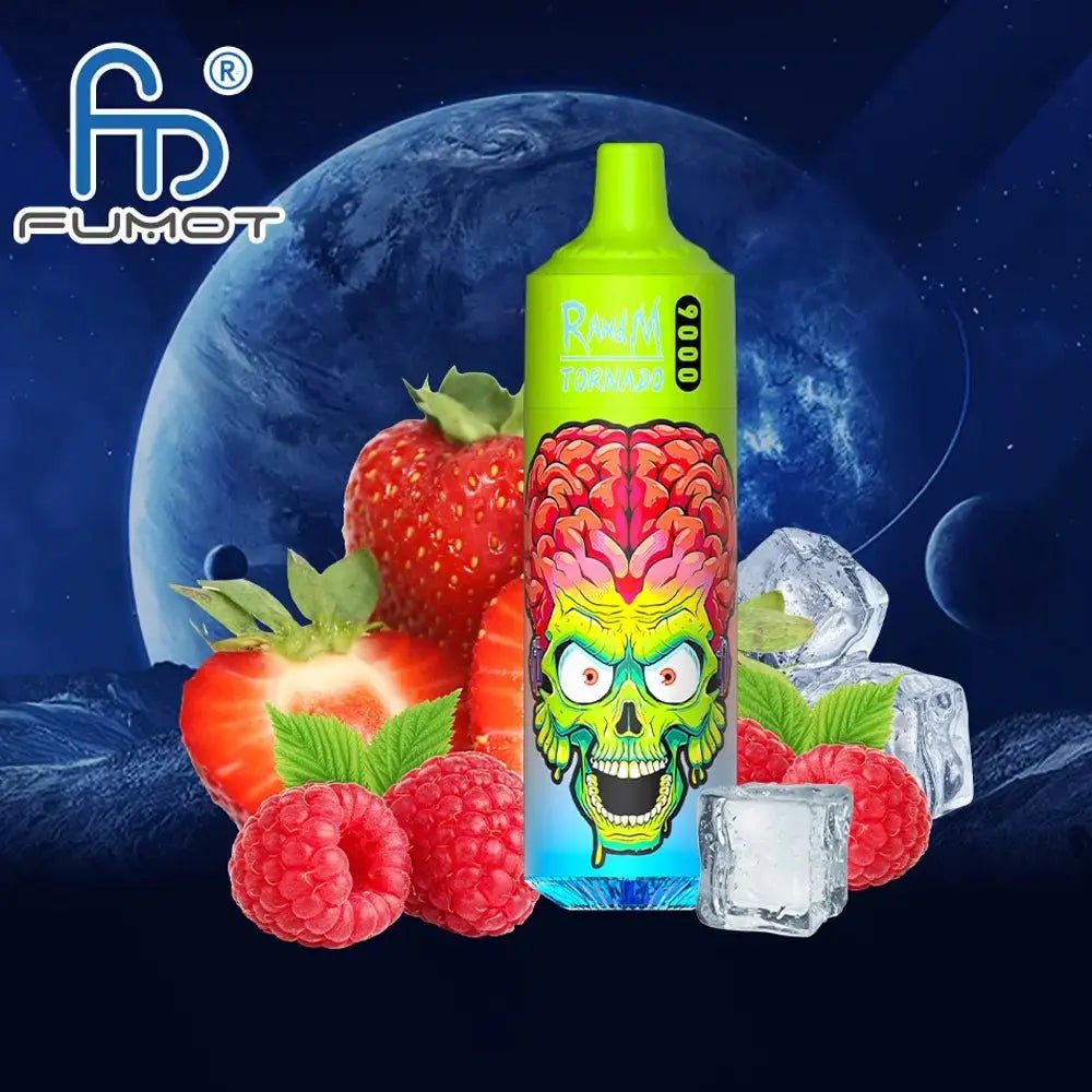 R and M Tornado 9000 Disposable Vape Puff Pod - Box of 10 - Wolfvapes.co.uk - Strawberry Raspberry Ice