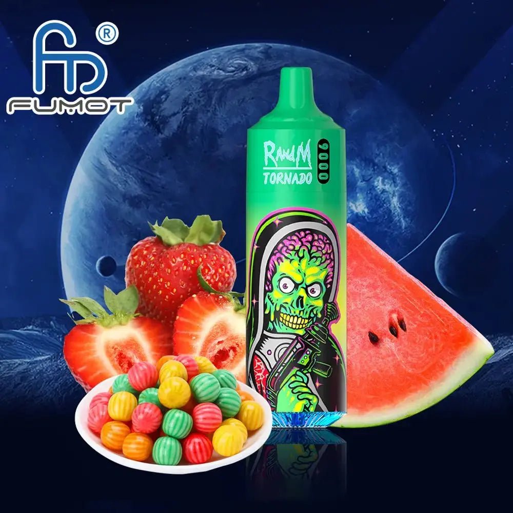 R and M Tornado 9000 Disposable Vape Puff Pod - Box of 10 - Wolfvapes.co.uk - Strawberry Watermelon Bubblegum