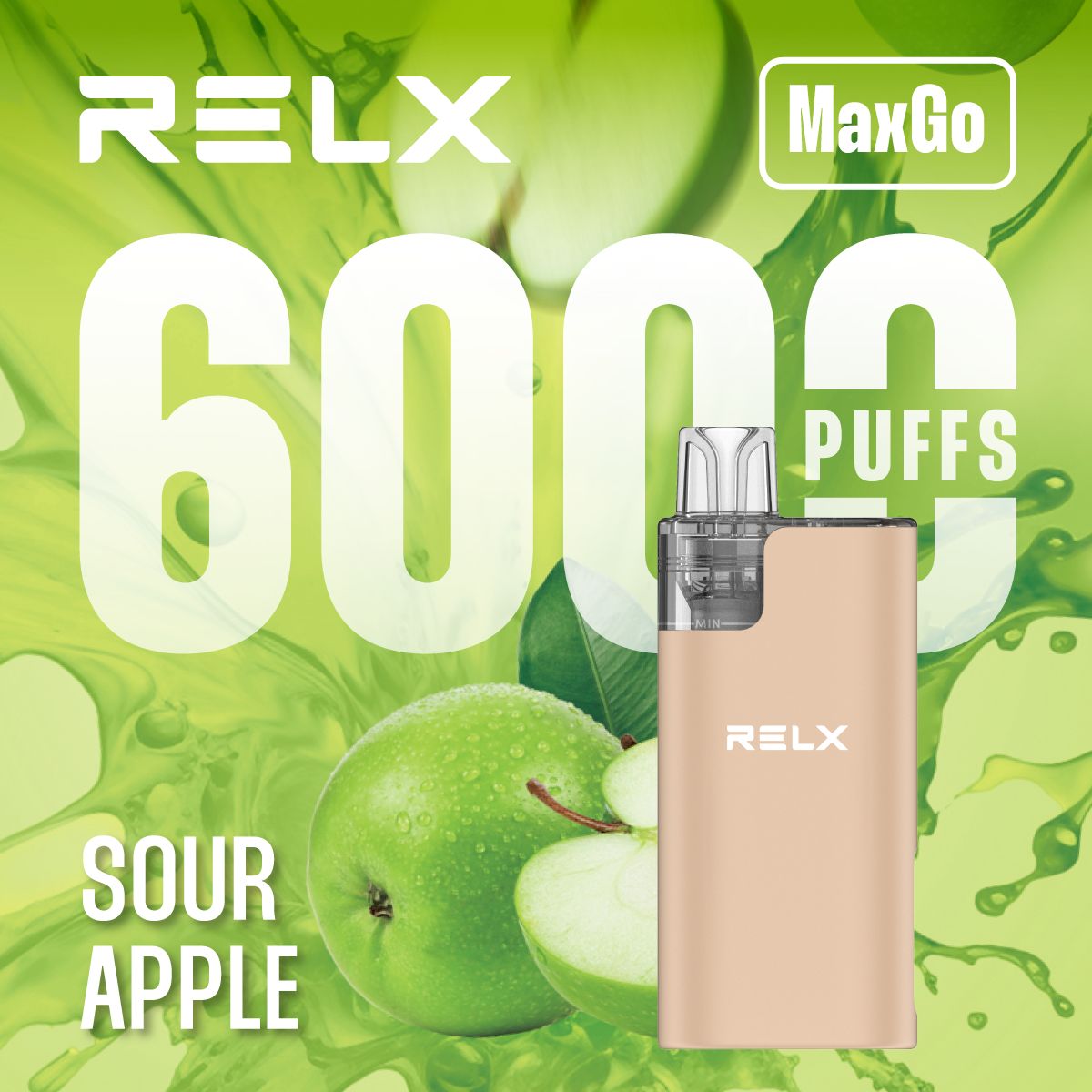 Relx Max Go 6000 Disposable Vape - Wolfvapes.co.uk - Sour Apple