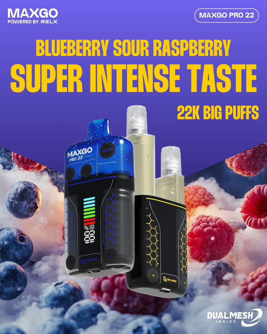 RELX Maxgo 22k Disposable Vape Box of 5 - Wolfvapes.co.uk - Blueberry Sour Raspberry