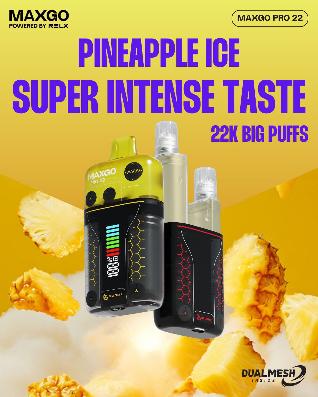 RELX Maxgo 22k Disposable Vape Box of 5 - Wolfvapes.co.uk - Pineapple Ice