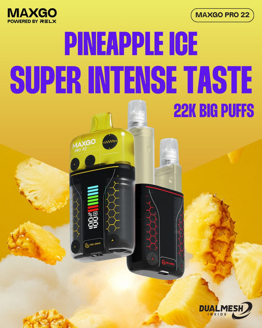 RELX Maxgo 22k Disposable Vape Box of 5 - Wolfvapes.co.uk - Pineapple Ice