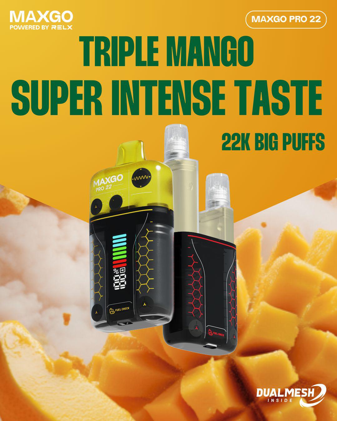 RELX Maxgo 22k Disposable Vape Box of 5 - Wolfvapes.co.uk - Triple Mango