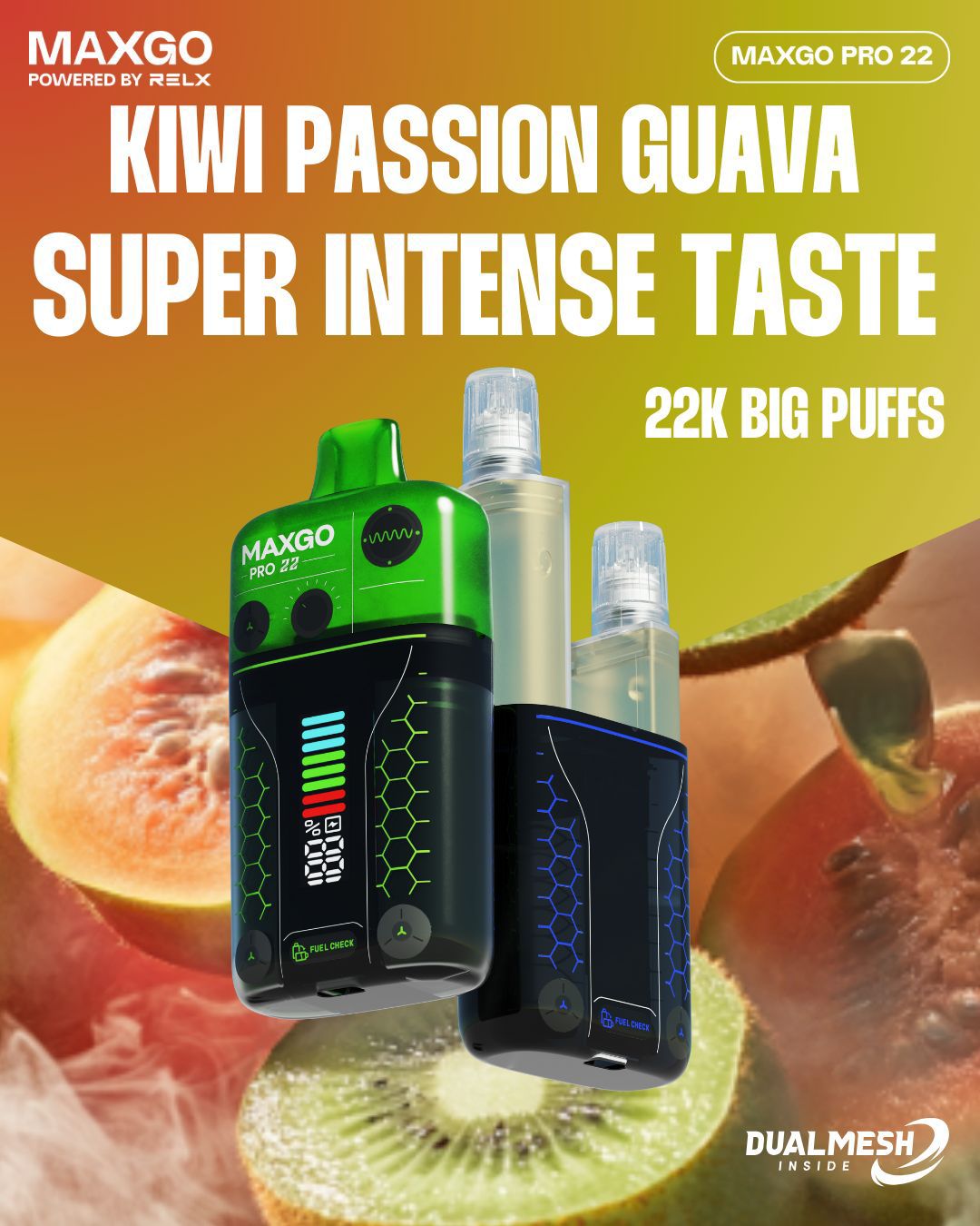 RELX Maxgo 22k Disposable Vape - Wolfvapes.co.uk - Kiwi Passion Guava