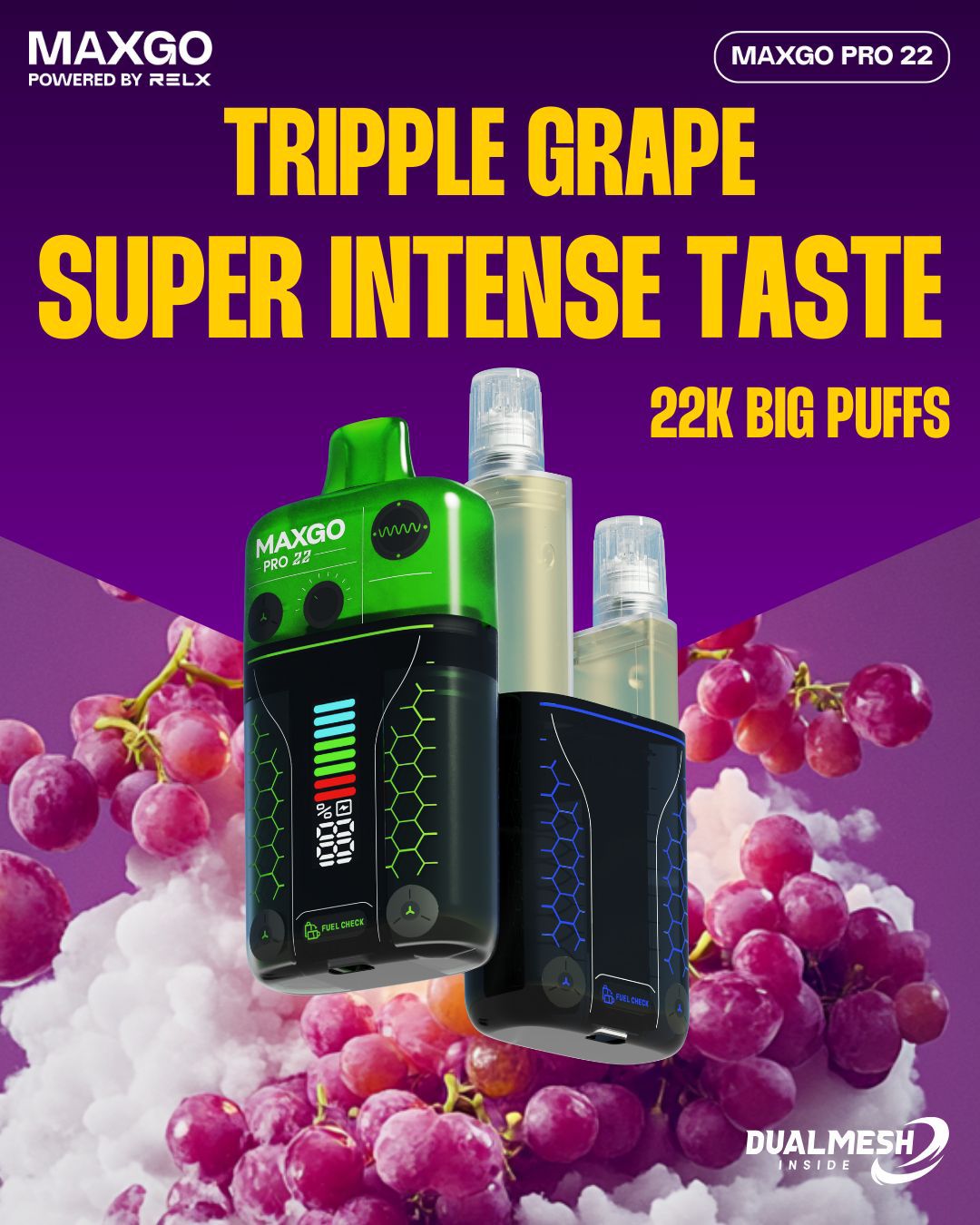 RELX Maxgo 22k Disposable Vape - Wolfvapes.co.uk - Triple Grape