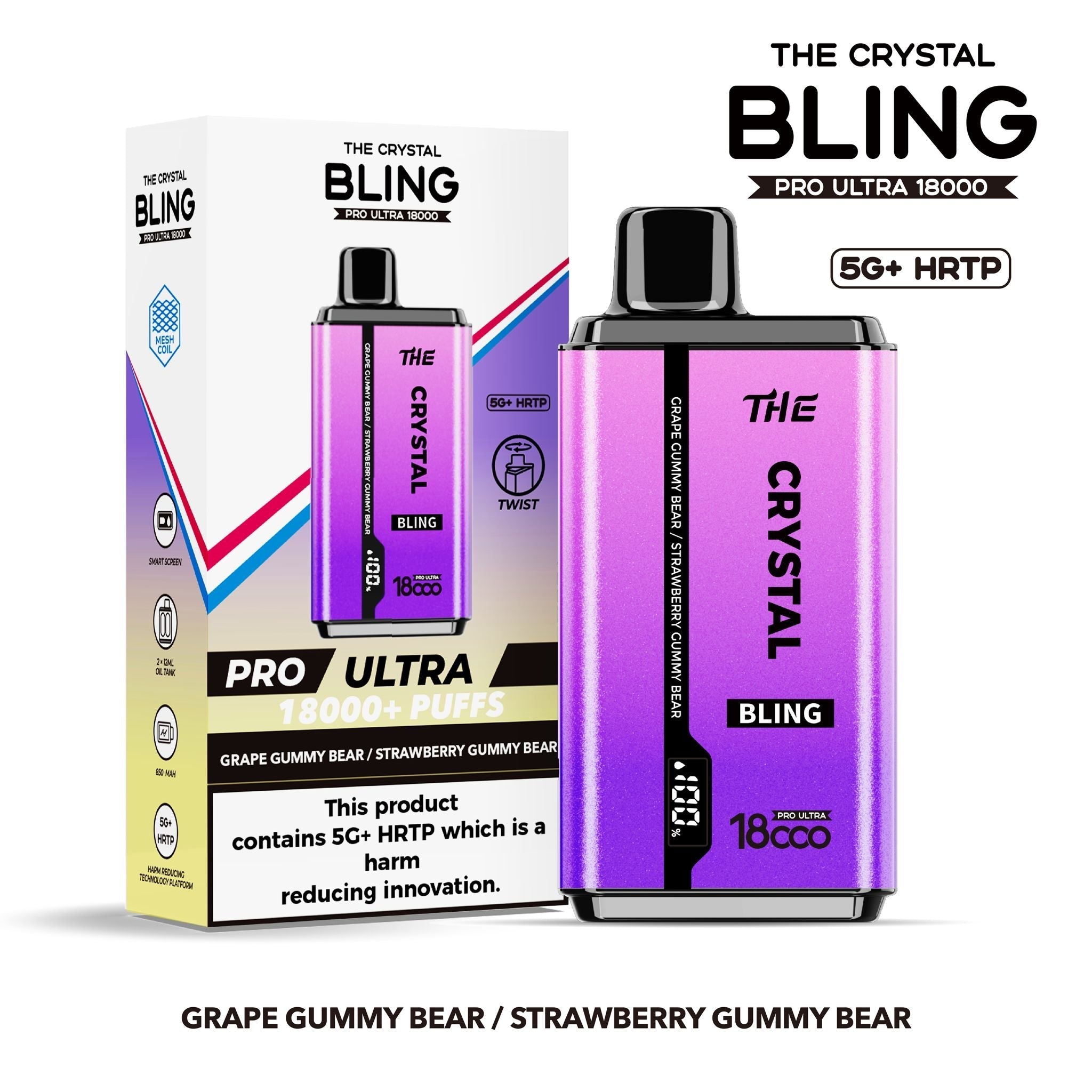 buy The Crystal Bling Pro Ultra 18000 Disposable Vape Box of 5 at Wolfvapes.co.uk