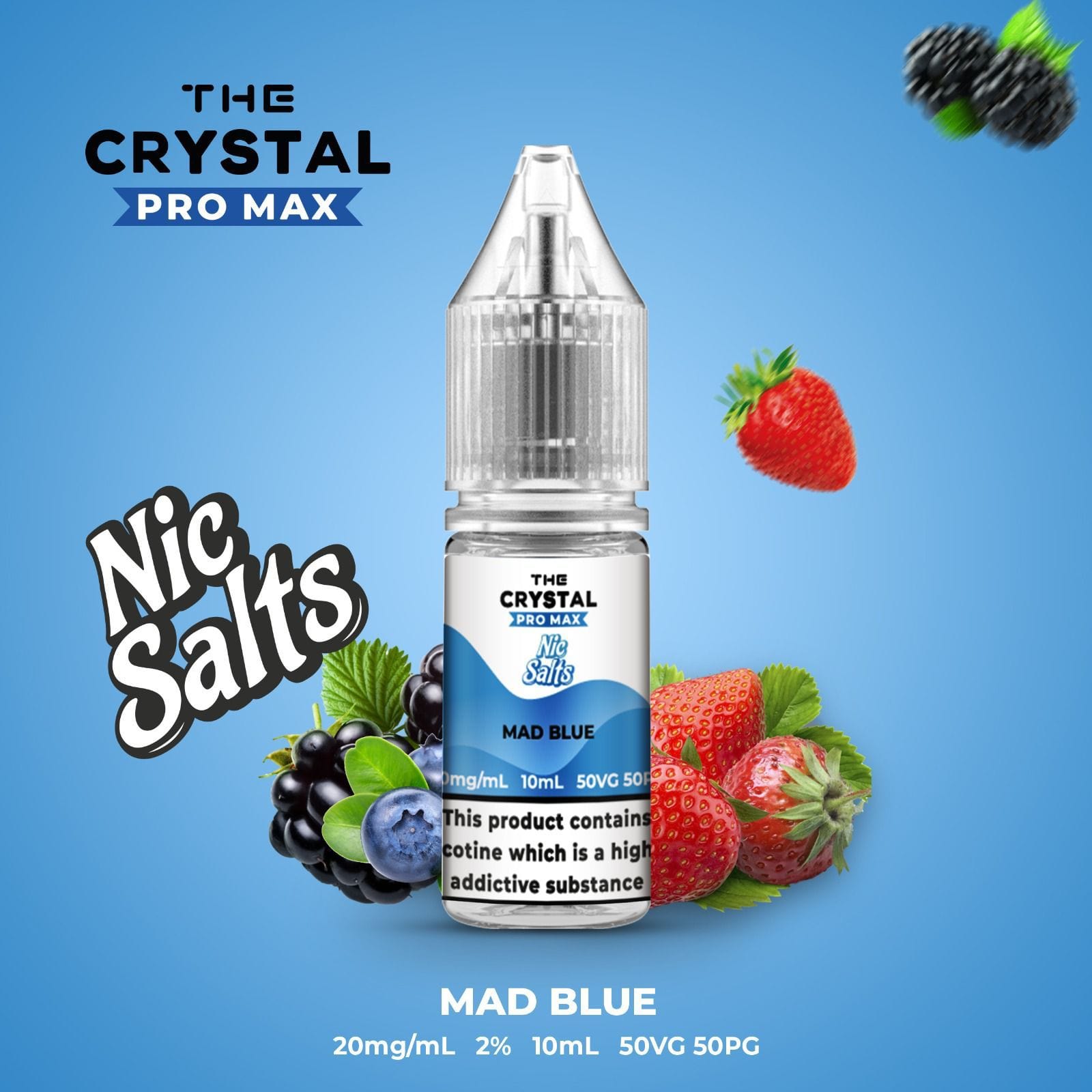 The Crystal Pro Max Hayati Vape Nic Salts 10ml - Wolfvapes.co.uk - Mad Blue