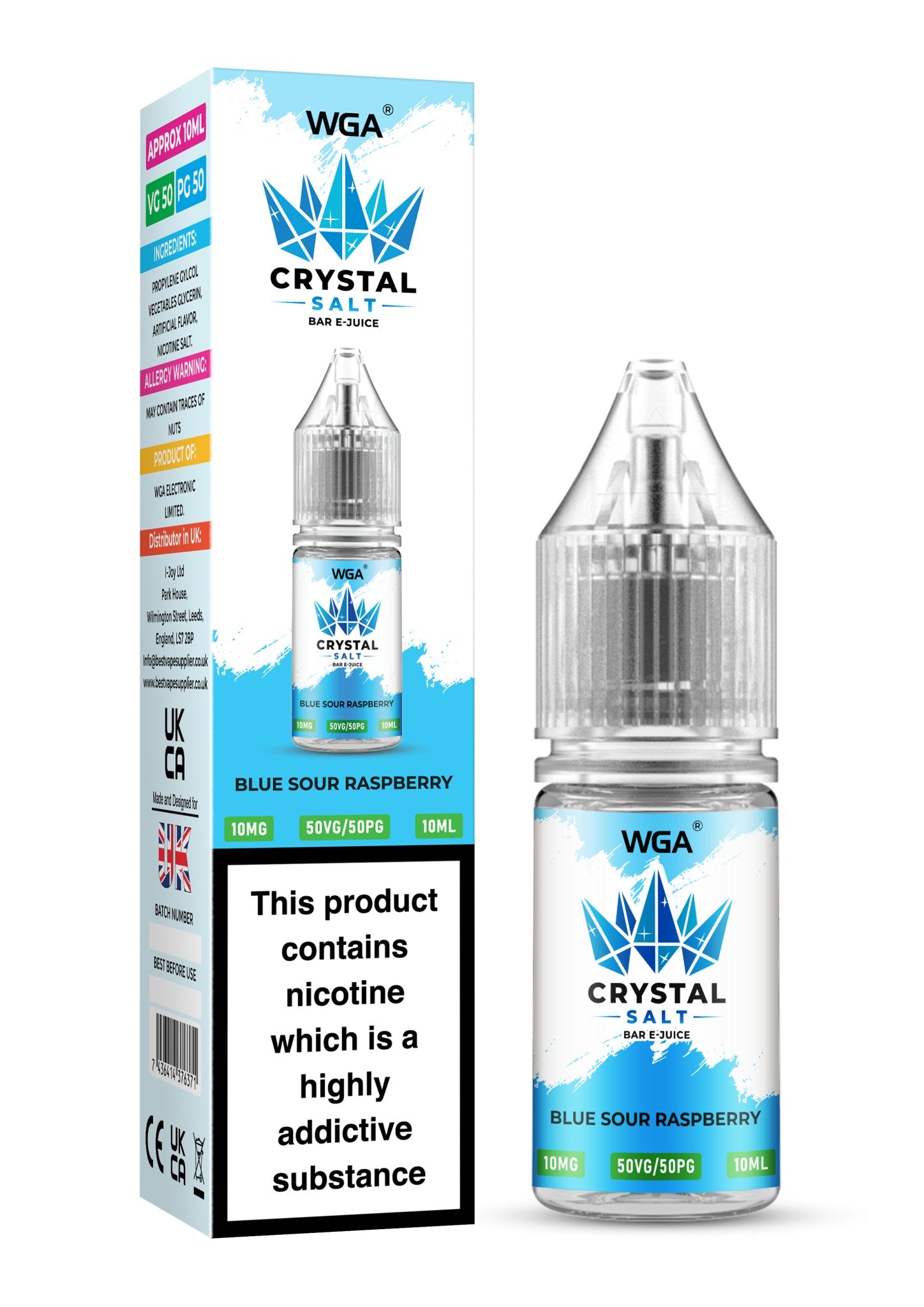 WGA Crystal Nic Salt 10ml E - Liquid Box of 10 - Wolfvapes.co.uk - Blue Sour Raspberry