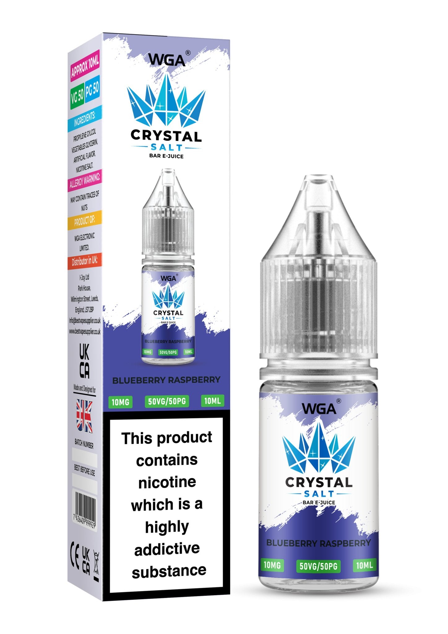 WGA Crystal Nic Salt 10ml E - Liquid Box of 10 - Wolfvapes.co.uk - Blueberry Raspberry