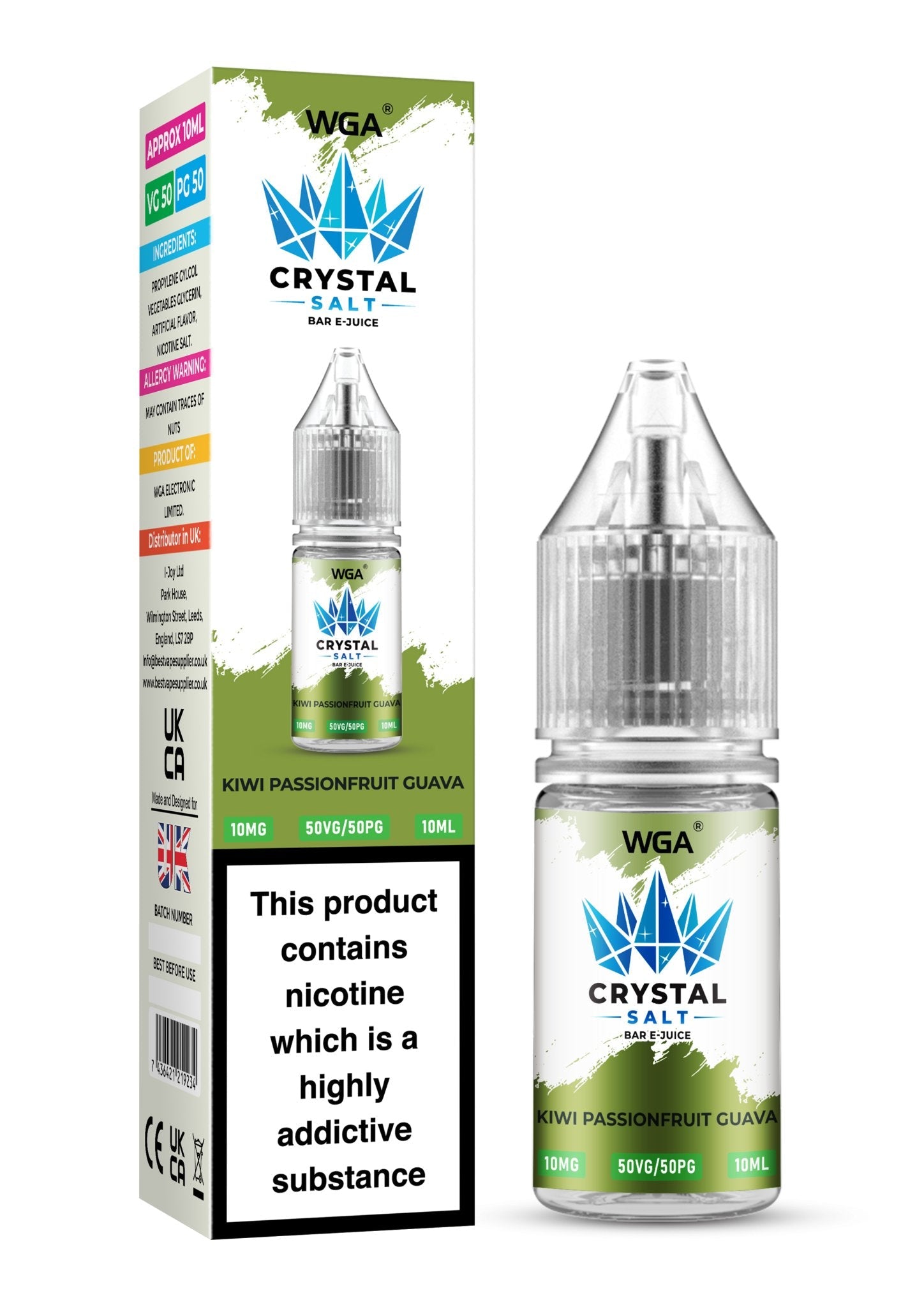 WGA Crystal Nic Salt 10ml E - Liquid Box of 10 - Wolfvapes.co.uk - Kiwi Passionfruit Guava