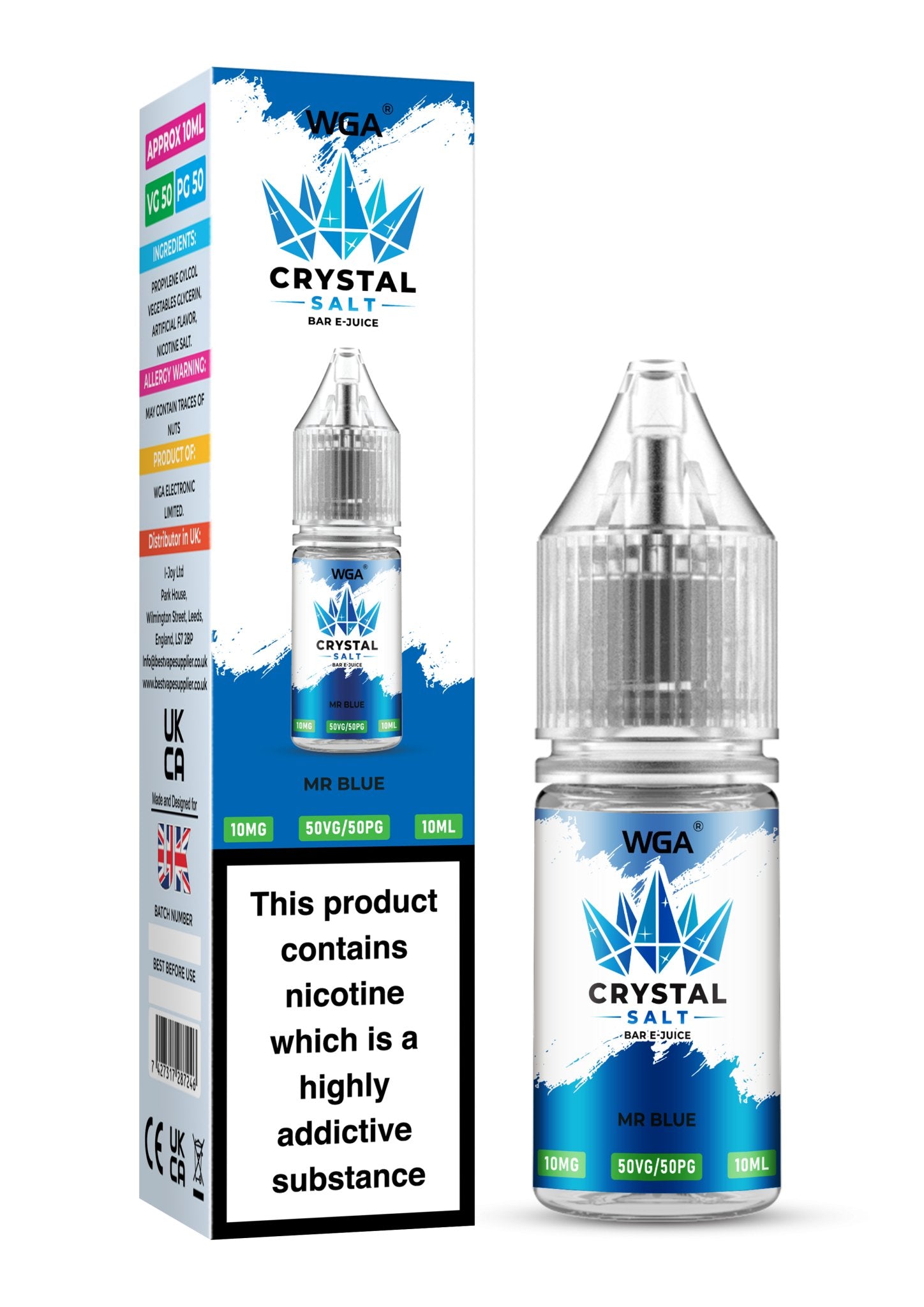 WGA Crystal Nic Salt 10ml E - Liquid Box of 10 - Wolfvapes.co.uk - Mr Blue