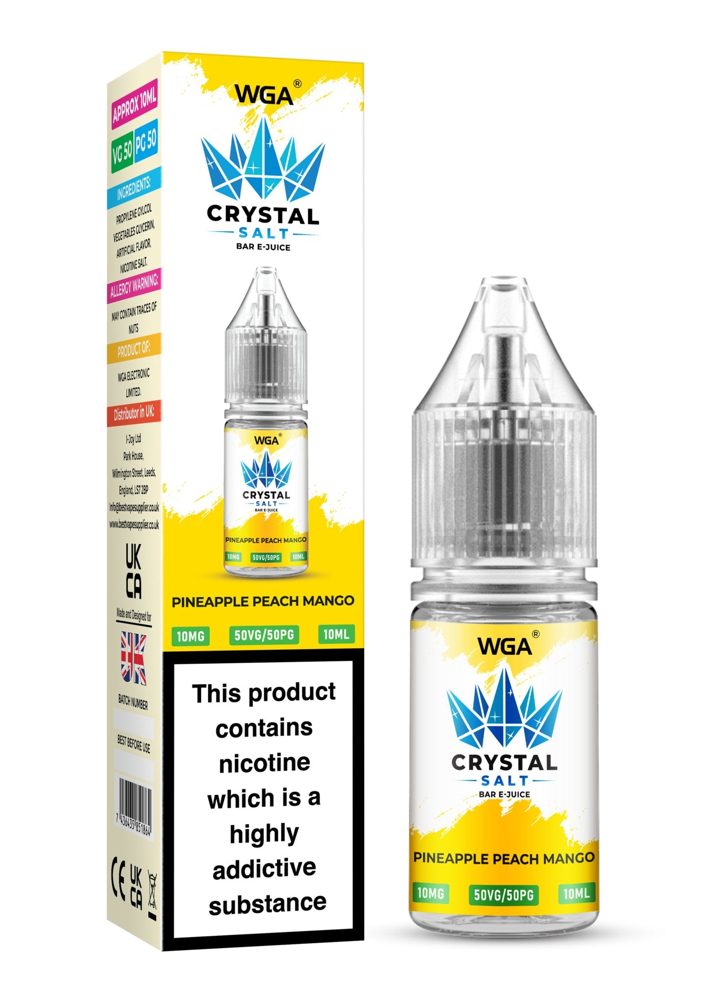 WGA Crystal Nic Salt 10ml E - Liquid Box of 10 - Wolfvapes.co.uk - Pineapple Peach Mango