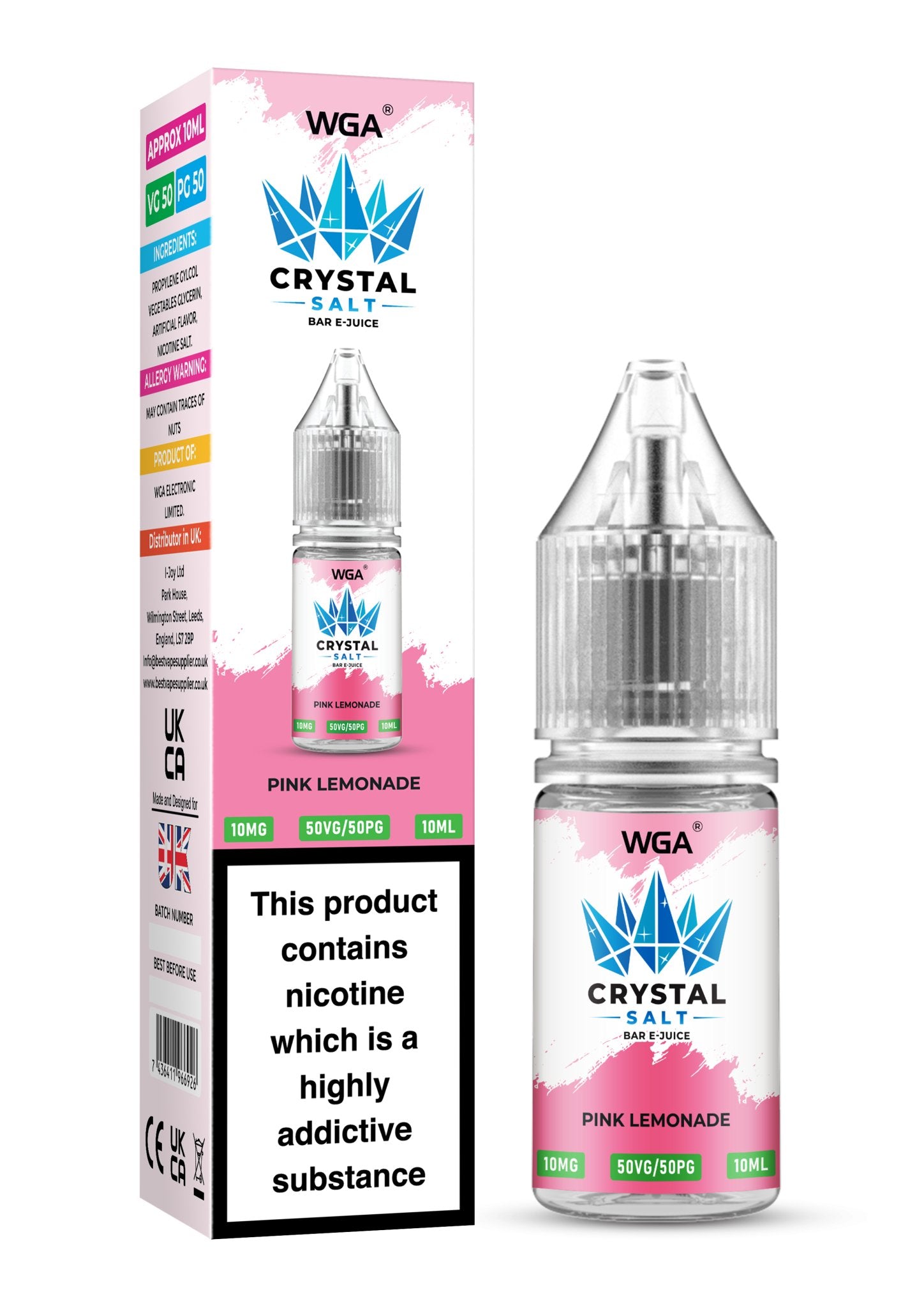 WGA Crystal Nic Salt 10ml E - Liquid Box of 10 - Wolfvapes.co.uk - Pink Lemonade